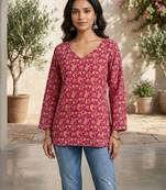 Pink  pure cotton printed tunic for women