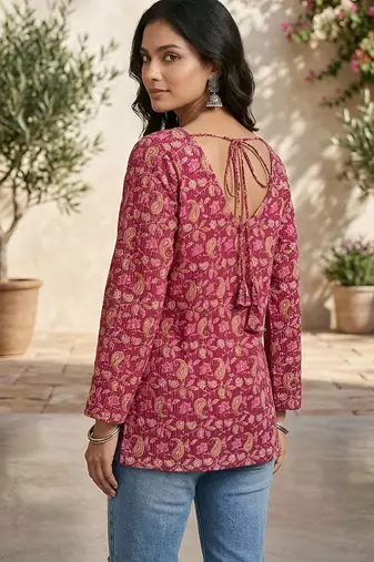 Pink  pure cotton printed tunic for women