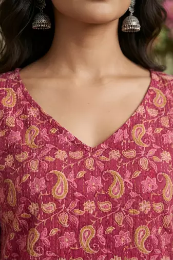 Pink  pure cotton printed tunic for women