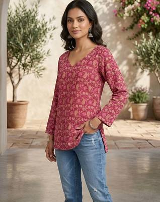 Pink  pure cotton printed tunic for women 5