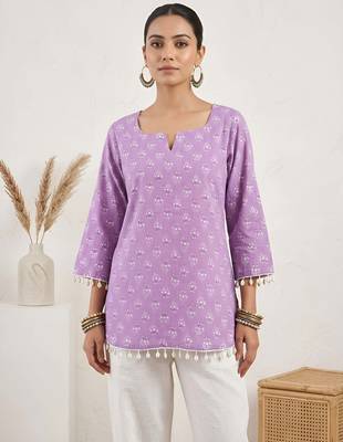 Purple  pure cotton printed tunic for women 1