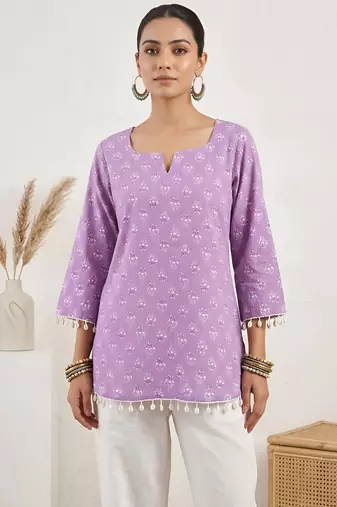 Purple  pure cotton printed tunic for women