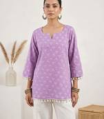 Purple  pure cotton printed tunic for women