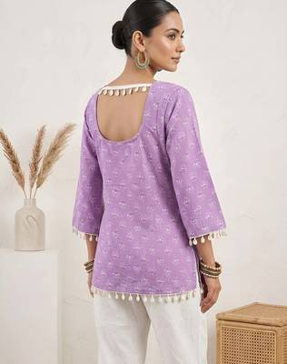 Purple  pure cotton printed tunic for women 2