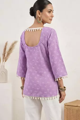 Purple  pure cotton printed tunic for women