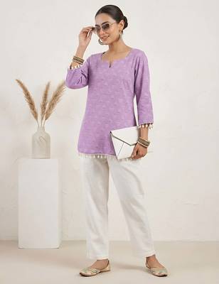 Purple  pure cotton printed tunic for women 3