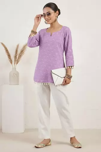 Purple  pure cotton printed tunic for women