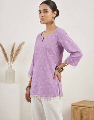 Purple  pure cotton printed tunic for women 5