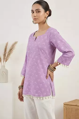 Purple  pure cotton printed tunic for women