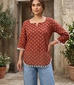 Maroon  pure cotton printed tunic for women