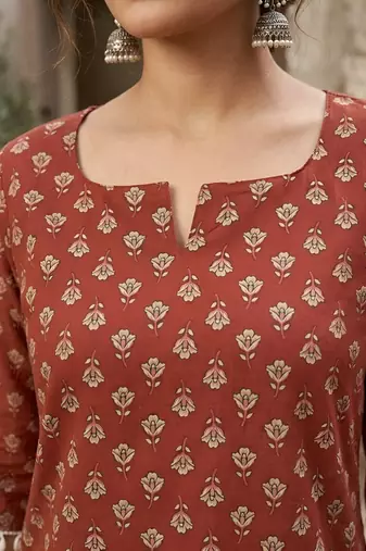 Maroon  pure cotton printed tunic for women