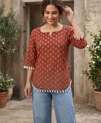 Maroon  pure cotton printed tunic for women 3