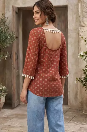 Maroon  pure cotton printed tunic for women