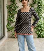 Black  pure cotton printed tunic for women