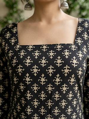 Black  pure cotton printed tunic for women 2