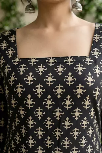 Black  pure cotton printed tunic for women