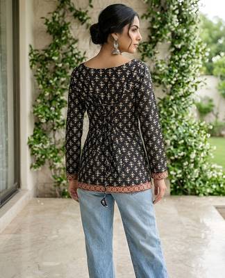 Black  pure cotton printed tunic for women 4