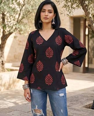 Black  pure cotton printed tunic for women 1