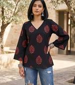 Black  pure cotton printed tunic for women