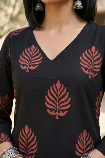 Black  pure cotton printed tunic for women