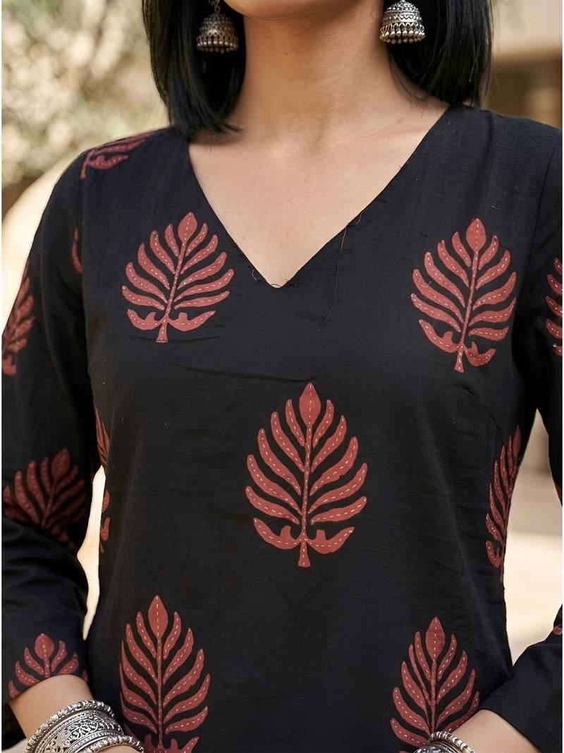 Black  pure cotton printed tunic for women