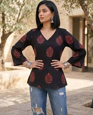 Black  pure cotton printed tunic for women 4