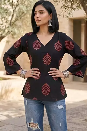 Black  pure cotton printed tunic for women