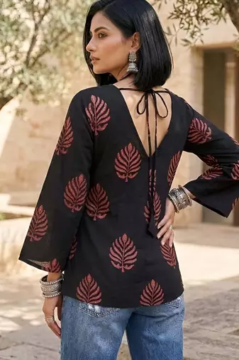 Black  pure cotton printed tunic for women