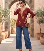 Maroon  pure cotton printed tunic for women