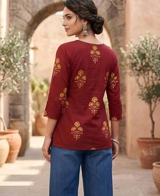 Maroon  pure cotton printed tunic for women 5