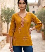 Yellow  pure cotton printed tunic for women