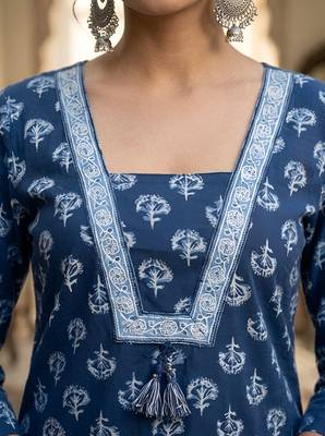 Blue  pure cotton printed tunic for women 2
