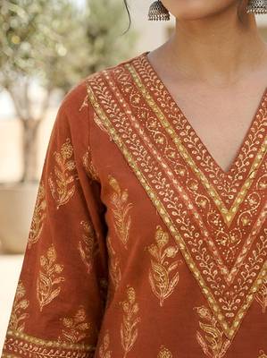 Orange  pure cotton printed tunic for women 3