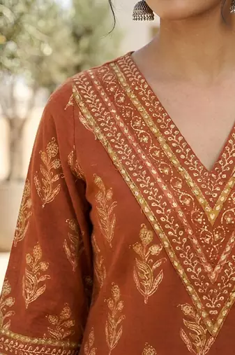 Orange  pure cotton printed tunic for women