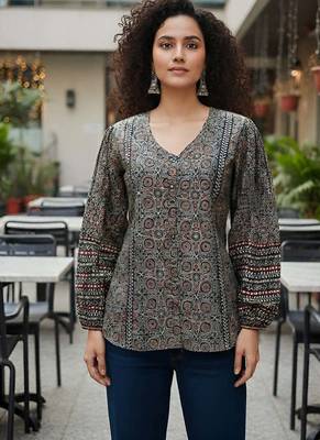 Black  pure cotton printed tunic for women 1