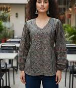 Black  pure cotton printed tunic for women