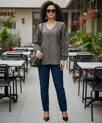Black  pure cotton printed tunic for women 2
