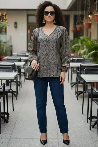 Black  pure cotton printed tunic for women