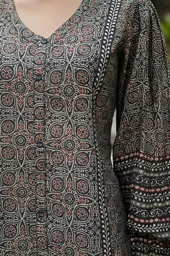 Black  pure cotton printed tunic for women