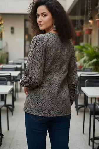 Black  pure cotton printed tunic for women