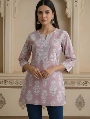 Mauve  pure cotton printed tunic for women 1