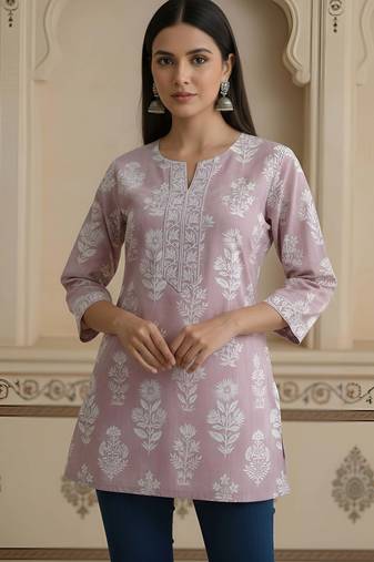 Mauve  pure cotton printed tunic for women