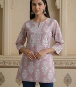 Mauve  pure cotton printed tunic for women