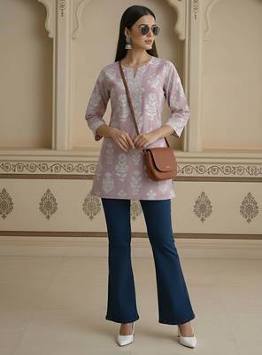 Mauve  pure cotton printed tunic for women 2