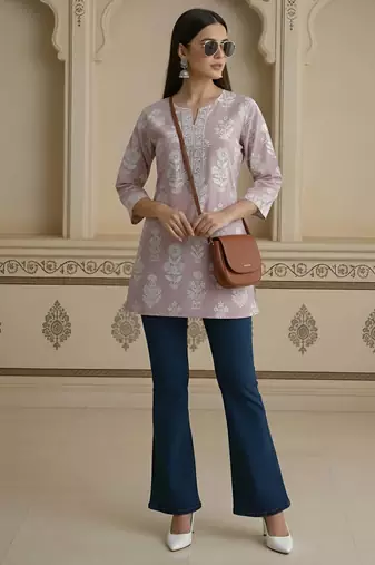 Mauve  pure cotton printed tunic for women