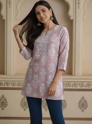 Mauve  pure cotton printed tunic for women 4