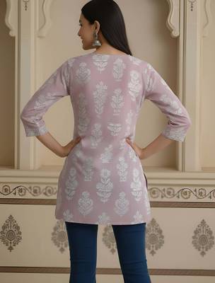 Mauve  pure cotton printed tunic for women 5