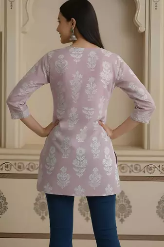 Mauve  pure cotton printed tunic for women