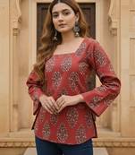 Maroon  pure cotton printed tunic for women