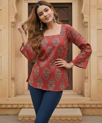 Maroon  pure cotton printed tunic for women 3